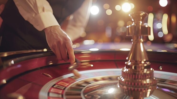 Blackjack table with dealer and player cards visible